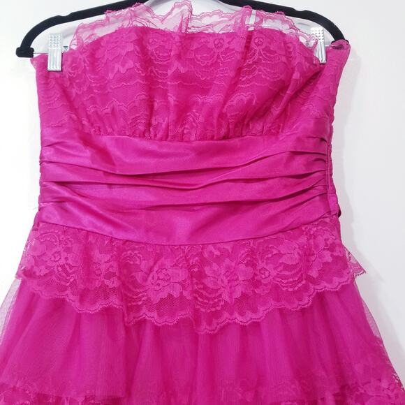 Masquerade Pink Tiered Strapless Lace Evening Dress Ball Gown - Picture 8 of 10